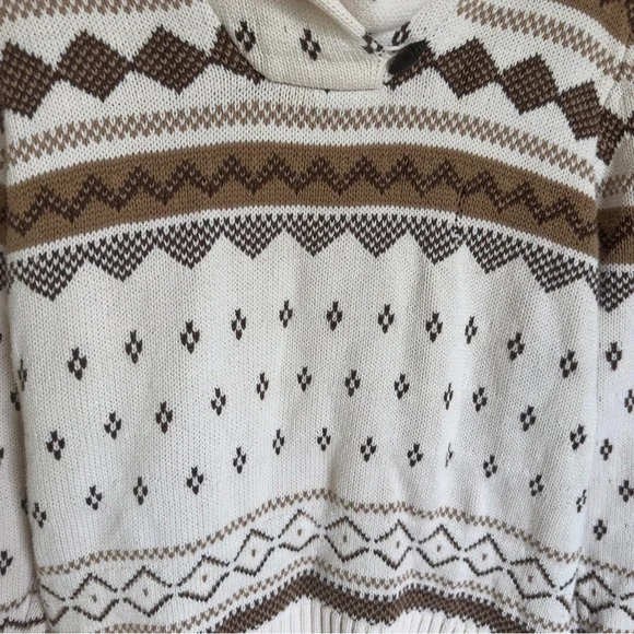 Chaps Fair Isle Cowl Neck Sweater Cream Tan Brown Geometric Knit Nordic Cozy XL - Picture 4 of 5